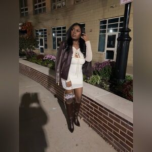 dress with cream cardigan